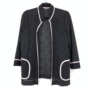 Misook Women's Sz Small Black & Pink Trim Line Knit Jacket 3/4 Sleeve Open Front